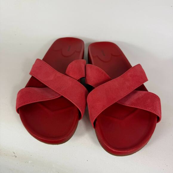 Birdies Slide Sandals Women's 9.5 Red Suede Cross-Strap Comfort Open Toe Outdoor - Picture 4 of 9